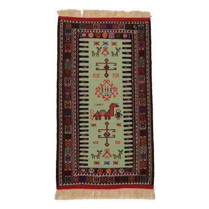 El Dokuma Yün Kilim 99x180 cm | Yeşil | Sanatsal Tasarım_18965389